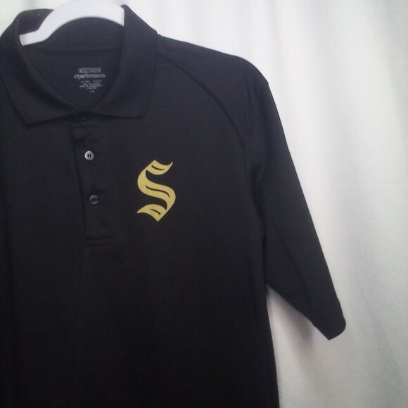Seagram's Gin Polo Shirt L Men Short Sleeve Golf Black Gold - Picture 9 of 14